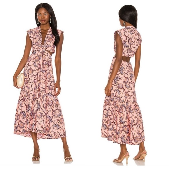 A.L.C. Alexandria Cutout Waist Maxi Dress in Pink Floral Print Size 14 - Picture 2 of 12